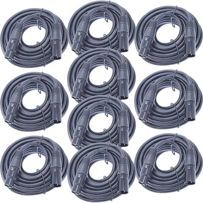 Microfoon Kabel Set - XLR Snoeren - Live Geluid - 10 Stuks Pakket - 25 Voet Lengte - Zwart