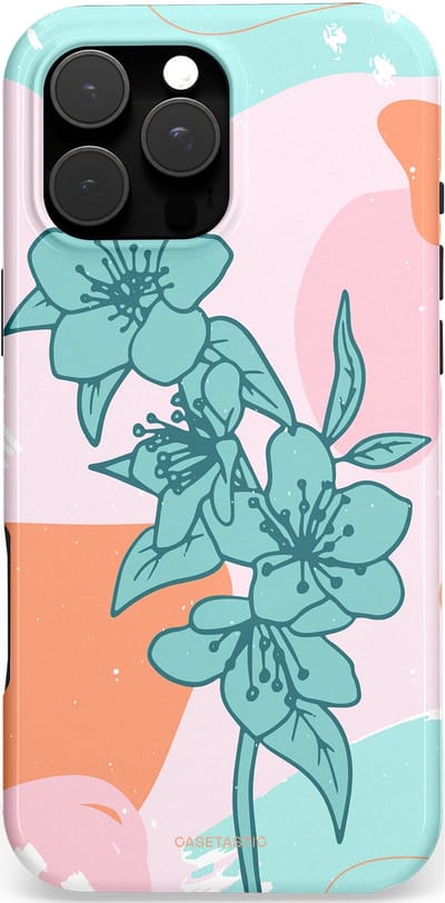 Casetastic Hoesje Geschikt voor Apple iPhone 16 Pro Max Magsafe - Stijlvolle Beschermende Duo-layer Case - Roze Oranje Turqoise Bloemen Modern