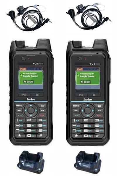 Set van 2 Inrico T330 4G LTE Zello Smart Portofoon IP68 met tafellader en beveiliging oortje