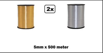 2x Krul lint goud en zilver 5mm x 500meter - Folie beschermlaag op elke rol - krul lint kerst thema feest decoratie kado kado gold verjaardag