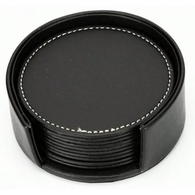 Set de 6 pièces Sous-verre en cuir Tapis de table à manger en cuir PU Sous-verre à café Isolation thermique Tapis pour tasse à eau (Black,round) noir