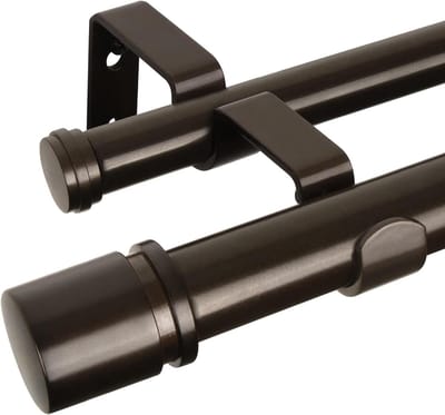 JGS Premium - Uittrekbare gordijnroede met 2 loops en klassiek eindstuk - Brons - 80 tot 218 cm - 25 mm - Houders inbegrepen - Woonkamer, keuken, slaapkamer - Decoratief en functioneel - Elegante raambekleding
