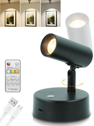 Oplaadbare Binnenspot met Afstandsbediening - Draadloze LED Wandlamp voor Kunstverlichting - 5000 mAh, Dimbaar en Timer Functie