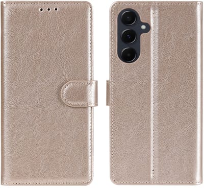 Ntech Hoesje Geschikt voor Samsung Galaxy A17 Hoesje Goud - met Pasjeshouder en Standaardfunctie – bookcase Portemonnee
