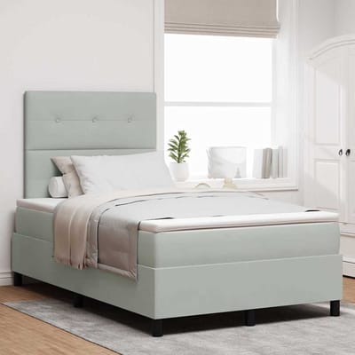 vidaXL - LED - Box - Spring - Bed - Lichtgrijs - 120 - x - 190 - cm - Fluweel