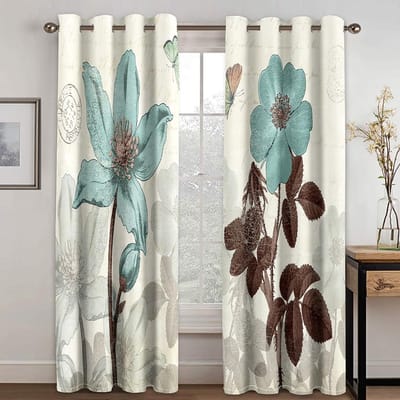 Retro Stijl Bladeren En Bloemen Serie Zonwering Gordijnen Woonkamer Slaapkamer Huisdecoratie Digitaal Printen Op Maat Dun Gordijn 175W220H(CM)68x84in&Hook