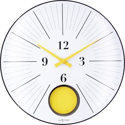 Grote Wandklok 50cm met Bolle Glas Lens - Stil - Pendule - Geel - NeXtime 'Duomo 50 Pendulum'