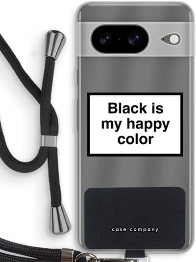 Case Company® - Hoesje met koord geschikt voor Google Pixel 8 hoesje met Koord - Black is my happy color - Telefoonhoesje met Zwart Koord - Bescherming aan alle Kanten en Over de Schermrand