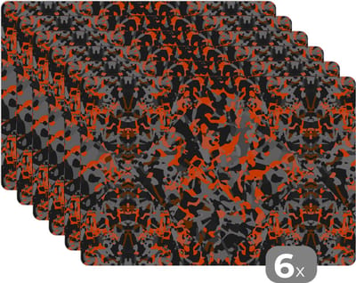 Placemat - Placemats kunststof - Roest - Camouflage - Patroon - Rustiek - 45x30 cm - 6 stuks - Hittebestendig - Anti-Slip - Onderlegger - Afneembaar