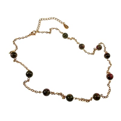 Fijne Damesketting met Unakiet Natuursteen en Goudkleurig Roestvrij Staal, Verstelbaar 45-50 cm - esde2 Ketting