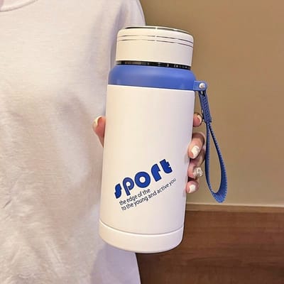 Bouteille Thermos en Acier Inoxydable 600 ml Ménage Gobelet Bleu avec Couvercle Bouteilles d'Eau de Cuisine Boisson Café Mug Thermique 600ml-1000ml white