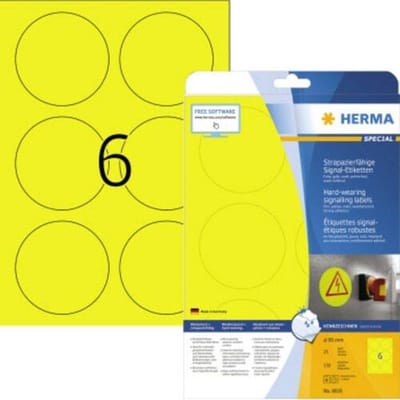 Herma 8035 Folie-etiketten 85 x 85 mm Polyester folie Geel 150 stuk(s) Extra sterk hechtend Laser (zwart/wit), Laser (kleur), Kopiëren (zwart/wit),