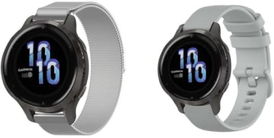 Strap-it Milanese Band (Zilver) + Siliconen Band (Grijs) - Geschikt voor Venu 2S - RVS Stalen Band - Magnetisch Bandje - Sportarmband - Luxe & ademend ontwerp