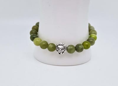 Handgemaakte natuursteen armband met Metalen vorm - Model 16 - "Kraal Koreaanse jade" -8 mm diameter van de korrel- Diameter armband 20 cm - Een mooi cadeau voor familie en vrienden