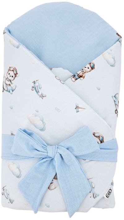 Printed Cotton and Muslin Swaddle Blanket with Coconut Pilot Bear