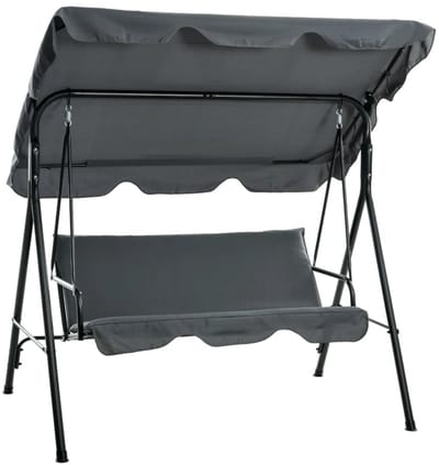 Hollywood Schommel - Schommelbank met Zonnedak & Kussens - 3-zits Tuinbank - Tuinschommel 3 Personen - tot 240 kg - Tuinmeubelen - voor Tuin, Terras, Balkon - Grijs