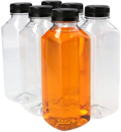 6 x Sapfles Plastic 750 ml - Vierkant - PET Flessen met Dop zwart- PET Kunststof BPA-vrij - Plastic Flessen Navulbaar - Met Dop - Lege Flessen - 6 stuks