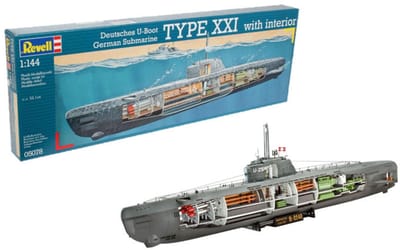 Revell Modelbouwpakket Militaire voertuigen - 05078 Deutsches U-Boot Typ XXI mit Interieur Plastic - 1:144 - Modelbouw