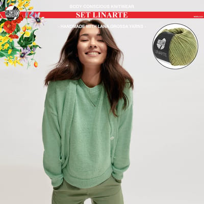 Breipakket top en vest mt. 40/42 met Linarte garen model 8 & 9 van Lana Grossa Classici nr.24-kleur olijf-10% korting!