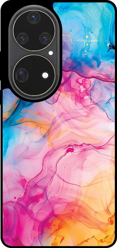 Smartphonica Telefoonhoesje Geschikt voor Huawei P50 Pro met Regenboog Acryl Marmer Opdruk - TPU Backcover Case Rainbow Acrylic Marble Design geschikt voor Huawei P50 Pro