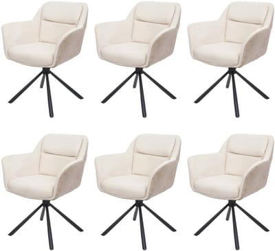 Set van 6 eetkamerstoelen MCW-K33, keukenstoel Stoel, draaibare autostand, stof MVG ~ kunstleer, crème