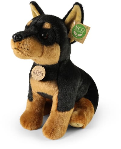 Rappa ECO knuffel Doberman 30 cm - realistische knuffel van recyclede PET flessen - bruin zwart