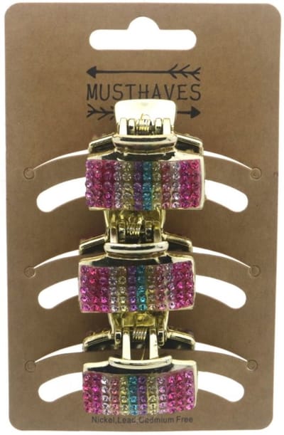 Haarclip Set – 3 stuks – Goudkleurig met Regenboog steentjes - 3cm - Musthaves