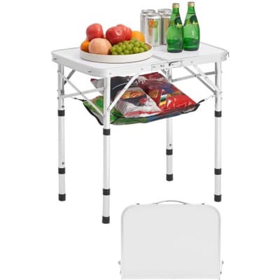 VEVOR Opvouwbare tafel Buffettafel Draagbare Multifunctionele tafel 60 x 40 cm, In hoogte verstelbare tafel (voor 2-4 personen) met draaggreep, Tuintafel Campingtafel voor Feesten Picknick Camping Grillen BBQ, Zilver