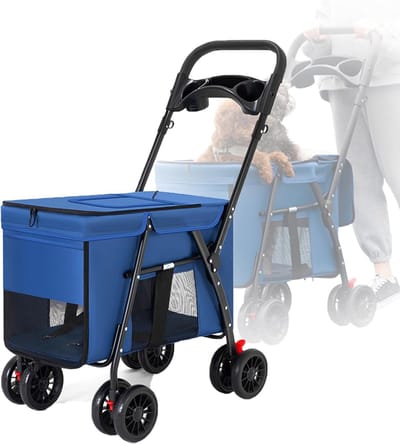 Opvouwbare Huisdierwagen - Dierenbuggy - Comfortabel Vervoer - Afneembaar Compartiment - Tot 30 kg - Blauw
