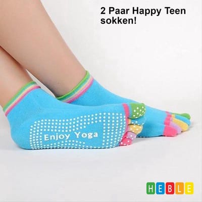 *** 2 Paar Teen sokken, Yoga, Sport, Fitness, Pilatus , Anti-slip - Ademend - van Heble® ***