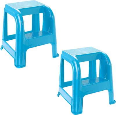 Plasticforte Opstapkrukje - 2x - 2 tredes - blauw - kunststof - 44 x 42 x 45 cm - tot 120 kg - Opstapje - Trapje