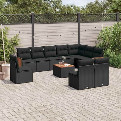 vidaXL - 11-delige - Loungeset - met - kussens - poly - rattan - zwart