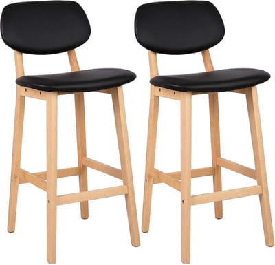 Barkrukken - Set van 2 - Houten Frame - Zwart - Ergonomisch - Met Rugleuning - Zithoogte 65 cm
