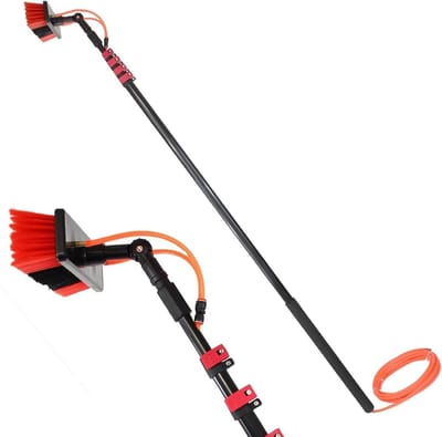 Raamreinigingsset - Telescoopsteel Borstel - Hoge Ramen Wassen - Wateraangedreven Reiniging - 6 Meter Lengte - Zilver