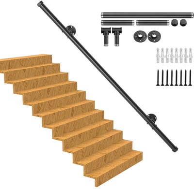 Dailygoods- Pijp Wandleuning 450LBS Laadvermogen - Industriële Trapleuning - Koolstofstaal - Waterdicht - Roestbestendig - Vintage Stijl
