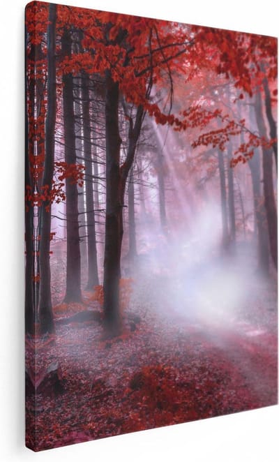 Artaza Canvas Schilderij Herfstbos - 30x40 cm - Klein - Wanddecoratie Landschap - Muurdecoratie Mist - Schilderijen Op Canvas
