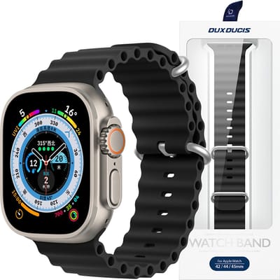 Dux - Ducis - Strap Horlogeband - 8 / 7 / 6 / 5 / 4 / 3 / 2 / SE - (41 / 40 / 38 - mm) - Siliconen - bandarmband - Zwart - (OceanWave-versie)