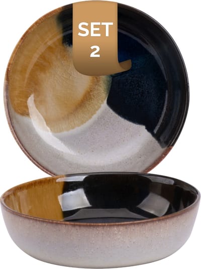 Palmer - Aquarel - Schaal - Kom - 2 stuks - 80 cl - ø 17,5 cm - Beige/Blauw - Stoneware - Bordenset