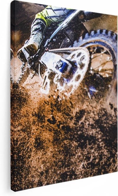 Artaza Canvas Schilderij Motor - 30x40 cm - Klein - Wanddecoratie Modder - Muurdecoratie Actie - Schilderijen Op Canvas