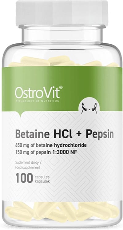 Supplementen - OstroVit Betaine HCl + Pepsine 100 capsules -
