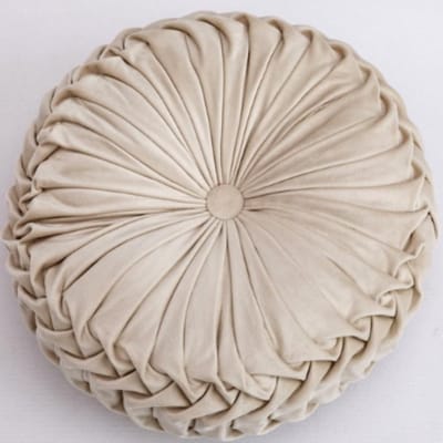 Ronde 35cm Kussen van Velours in Effen Kleur, Geplooid Kussen voor Thuis, Bed en Auto Decoratie (Beige)