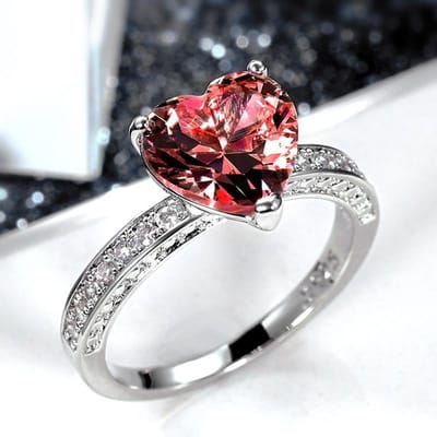 Huitan Luxe Solitaire Vrouwen Hart Verlovingsringen AAA Roze Kubieke Zirconia Voorstelringen Voor Vriendin Verjaardagscadeau 9 gray