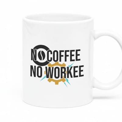 Grappige Koffiemok 330ml – “No Coffee No Workee” – Kantoor Humor Beker voor Werk, Bureau & Cafeïne Liefhebbers