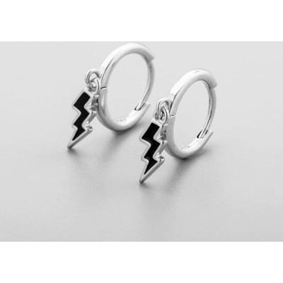 Boucles d'oreilles créoles Vague en Argent Sterling 925 pour Femmes Hommes Boucles d'oreilles Goutte Noir Émail Accessoires Bijoux gray