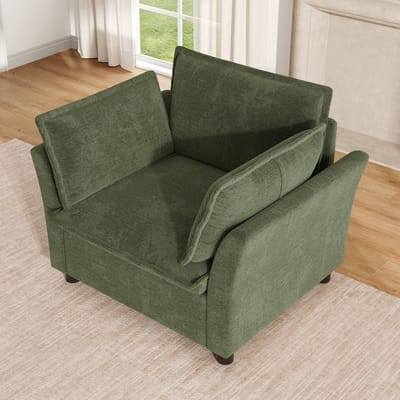 Comfortabele Fauteuil, Moderne Fauteuil Met Armleuningen, Leesstoel, Relaxfauteuil, Grote Loungestoel Met Zachte Rug- En Armleuningkussens, Chenillestof, Voor Woonkamer, Appartement, Kantoor, Kleine Ruimtes-Groente