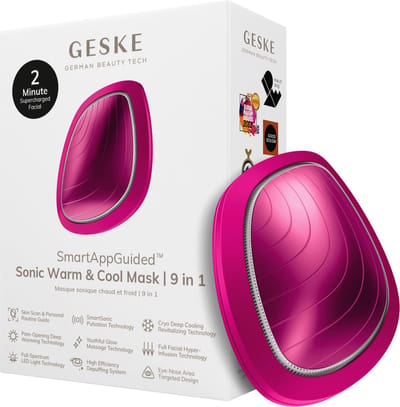 GESKE | SmartAppGuided™ Sonic Warm & Cool Mask | 9 in 1 | Beauty LED-gezichtsmasker | Volledig LED-spectrum en roodlichttherapie | Warmte | Koeling | Verhoogde inname van gezichtsverzorging