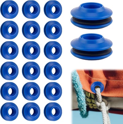 Set van 20 blauwe plastic oogjes voor zeilen, tenten en zonneschermen - ideaal voor bevestiging en reparatie, duurzaam en weerbestendig