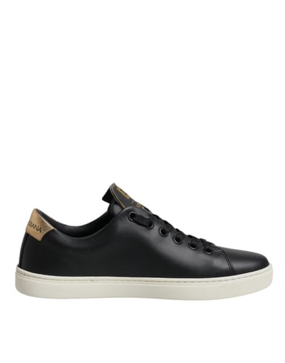 Dolce & Gabbana Zwarte Leren Gouden Rode Hart Sneakers Schoenen