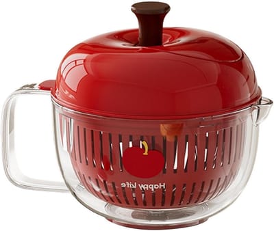 Slacentrifuge - Groente reiniger - Verse salades maken - Dubbellaags mandontwerp - 21x17cm - Rood
