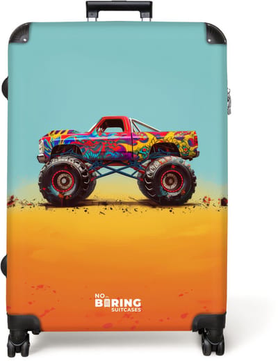 NoBoringSuitcases.com® - Koffer groot - Reiskoffer lichtgewicht - Monstertruck met graffit print in het zand - Rolkoffer met 4 wielen - Grote trolley XL - 98 liter bagage